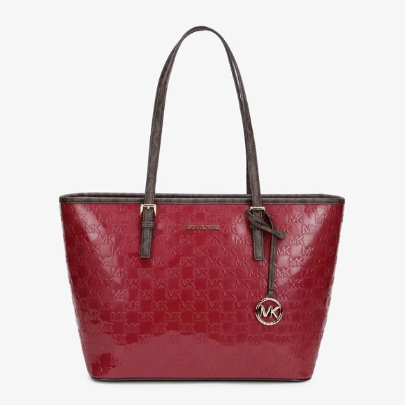 NWT Original $330 Michael Kors Jet Set Charm Tote Debossed Signature Mulberry - Picture 1 of 10